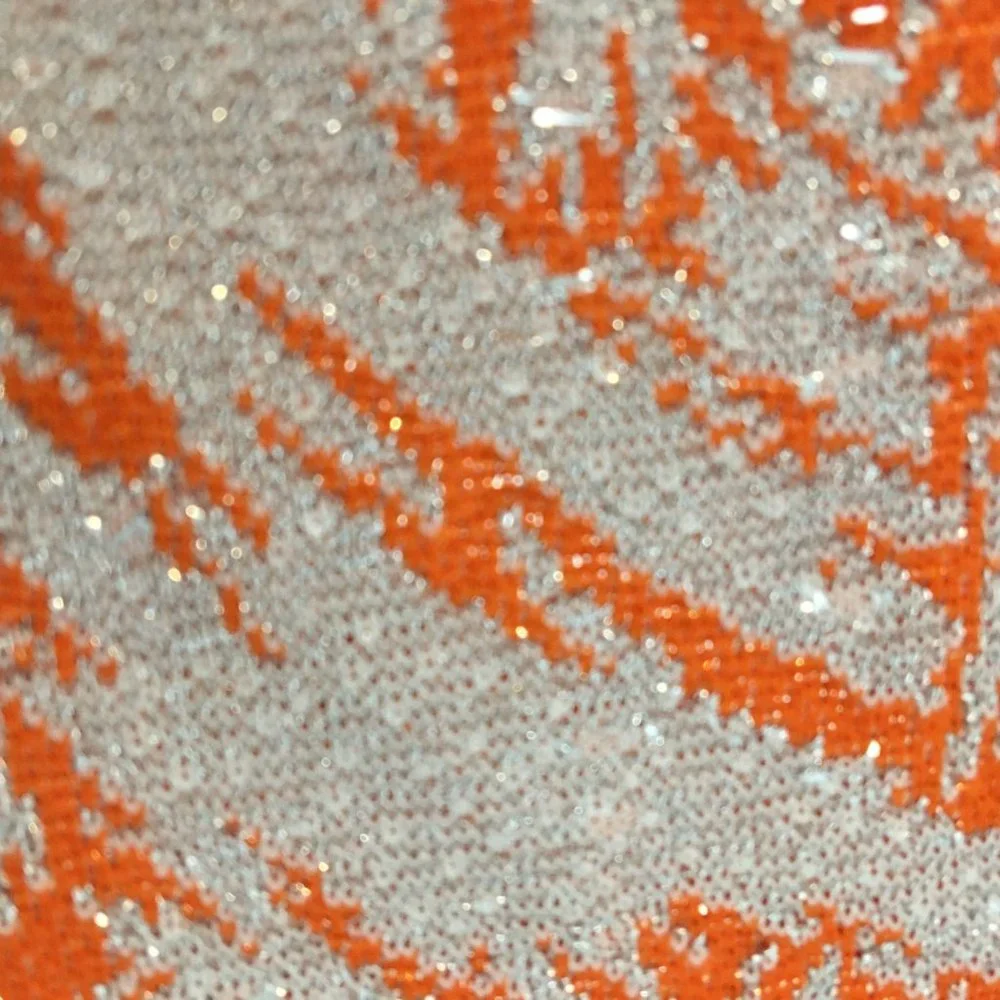 Vintage Fabric Material Remnant Orange Feathering with Silver Lurex, Retro Craft